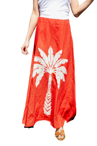 Red Palm Maxi Skirt