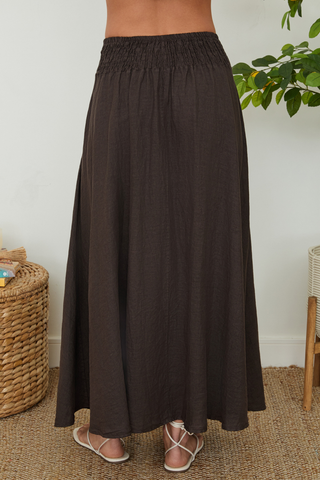 Linen Maxi Skirt with Pockets and Smoked Waistband