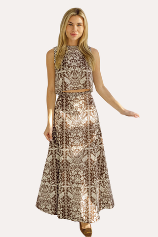 Tropical Block Print Midi Skirt Set