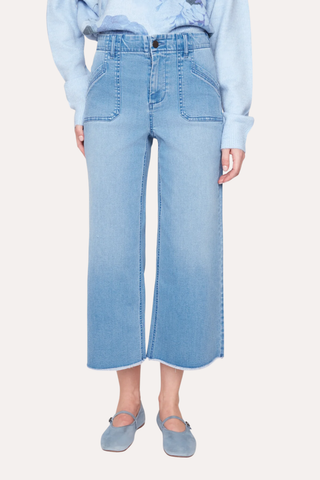 Wide Leg Crop Denim Pant - Blue