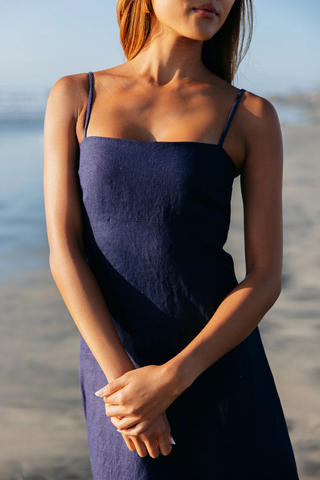 Margot Linen Maxi Dress - Navy