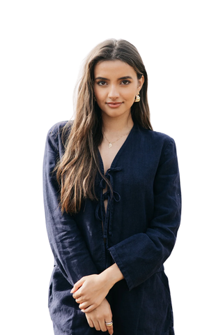 Keaton Linen Tie Top - Navy
