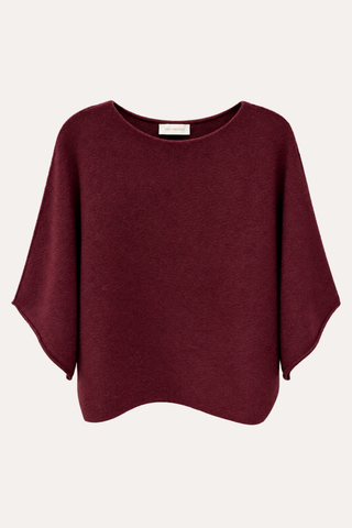 Crew Neck Batwing Sleeve Knit Top - Wine