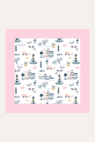 Charleston Icons Scarf 25x25" - Pink