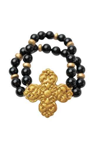 Black Onyx Double with Andrea Cross Bracelet
