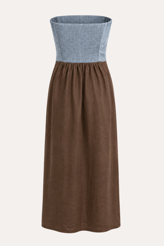 Colorblock Linen Bustier Maxi Dress