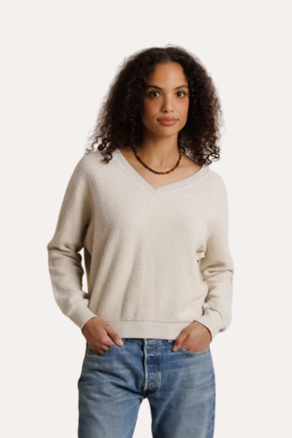 Zuri Reverse Fleece V Neck Sweatshirt