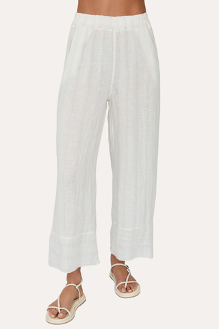 Texture Stripe Wide Leg Raw Edge Pants with Pockets