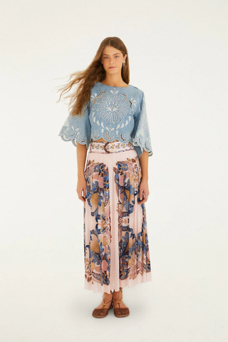 Sea Garden Scarf Pleated Maxi Skirt