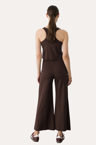Chocolate Ponte Knit Cropped Wide Leg Pant