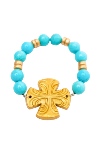Turquoise Jade with Friendship Cross Bracelet