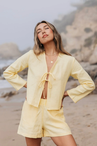 Keaton Linen Tie Top - Yellow