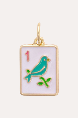 Sparrow Mahjong Tile Charm In White & Teal
