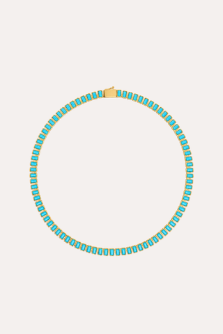 18k Gold & Turquoise Rectangular Tennis Necklace