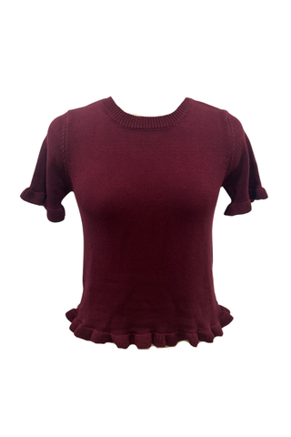 Short Sleeve Ruffle Knit Top Game Day