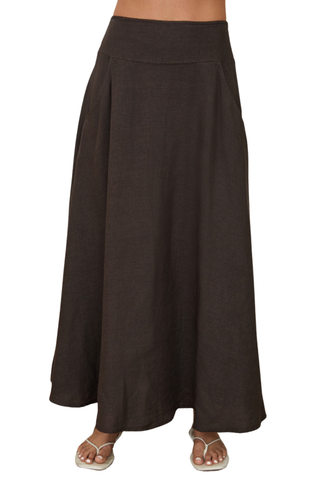 Linen Maxi Skirt with Pockets and Smoked Waistband