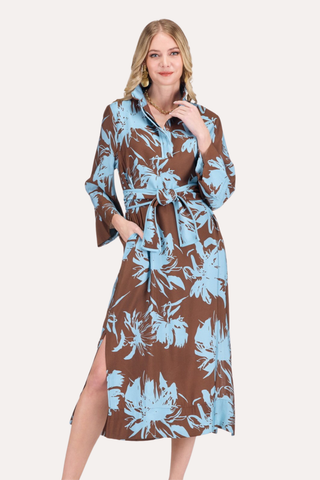 Stand Collar Trimmed Midi Dress