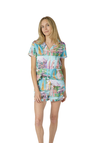 Charleston Pop Button Down Short Set - Charleston Print