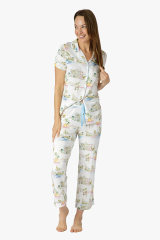 I Love Charleston Knit Button Down SS Top and Crop Pant Set - Rainbow Row Print