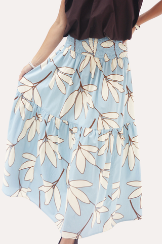Palm Leaf Floral Smock Tier Maxi Skirt