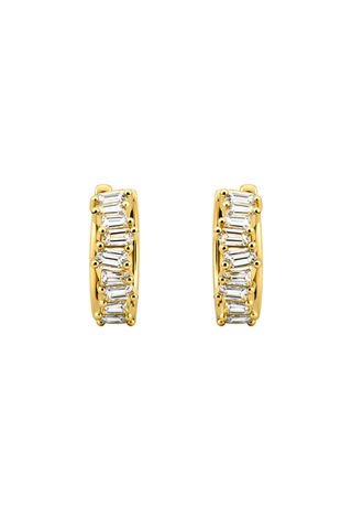 18K Gold & 925 Silver Baguette Huggie Earrings