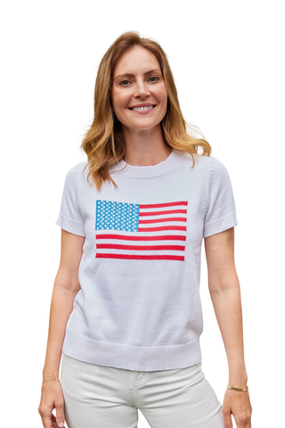 White Short Sleeve Flag Sweater