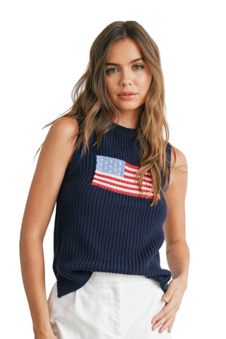 Flag Print Knitted Sleeveless Sweater