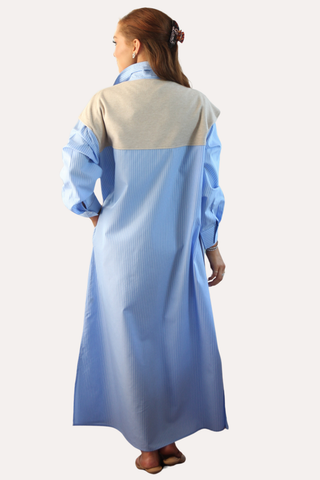 Stripe Poplin Hailey Maxi Shirt Dress with Sweater