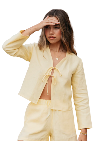 Keaton Linen Tie Top - Yellow