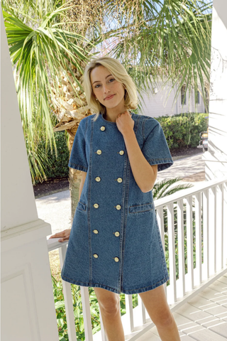 Denim Short Sleeve Button Front Dress