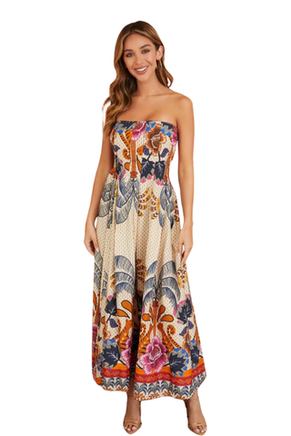 Floral Print Strapless Dress
