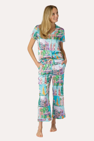 Charleston Pop Short Sleeve Top and Crop Pants Set