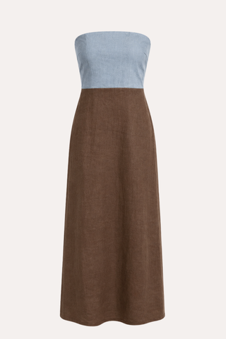 Colorblock Linen Bustier Maxi Dress
