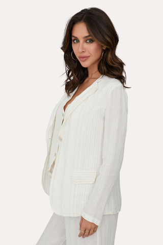 Texture Stripe Single Button Blazer with Flap Pockets