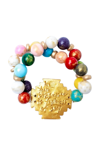 Multicolored Jade Double Strand with Jerusalem Cross Bracelet