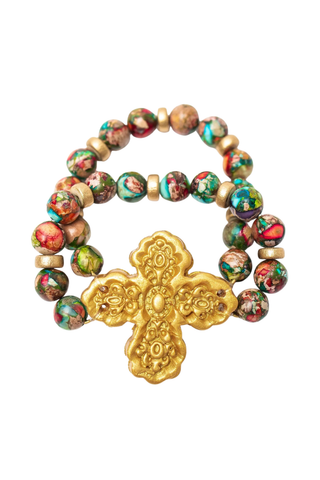 Rainbow Imperial Jasper with Susie Cross Bracelet