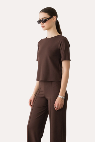 Chocolate Ponte Knit Short Sleeve Top