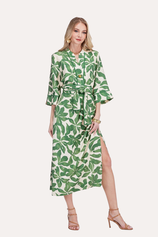 Ivory Fern Button Pleated Midi Dress 50"