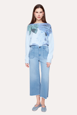Wide Leg Crop Denim Pant - Blue