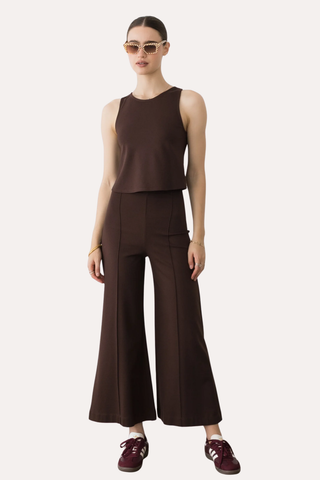Chocolate Ponte Knit Cropped Wide Leg Pant