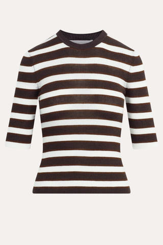 The Amelia Crewneck Top - Ganache Stripe