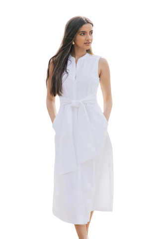 Marilyn Cotton Tie Dress - White