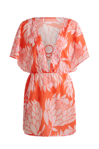 Short Ring Front Beach Cover - Coral Protea