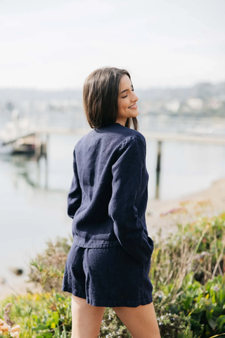 Keaton Linen Tie Top - Navy