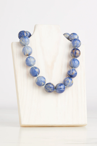 Blue Lapis Pearl Necklace - 16"