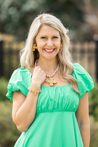 Pink and Green Rainflower Jasper with Andrea Cross Bracelet