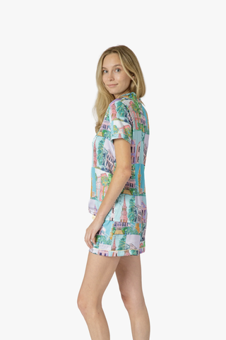 Charleston Pop Button Down Short Set - Charleston Print