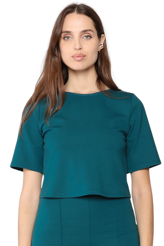 Teal Ponte Knit Short Sleeve Top