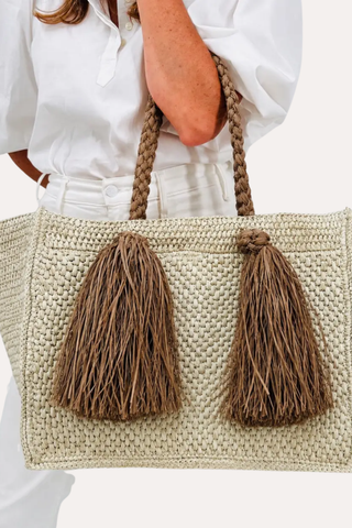 Hay and Cinnamon Camilla Raffia Bag
