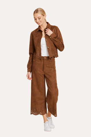 Faux Suede Laser Cut Pant Set